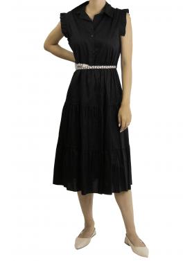 Vestito con colletto con cinta
